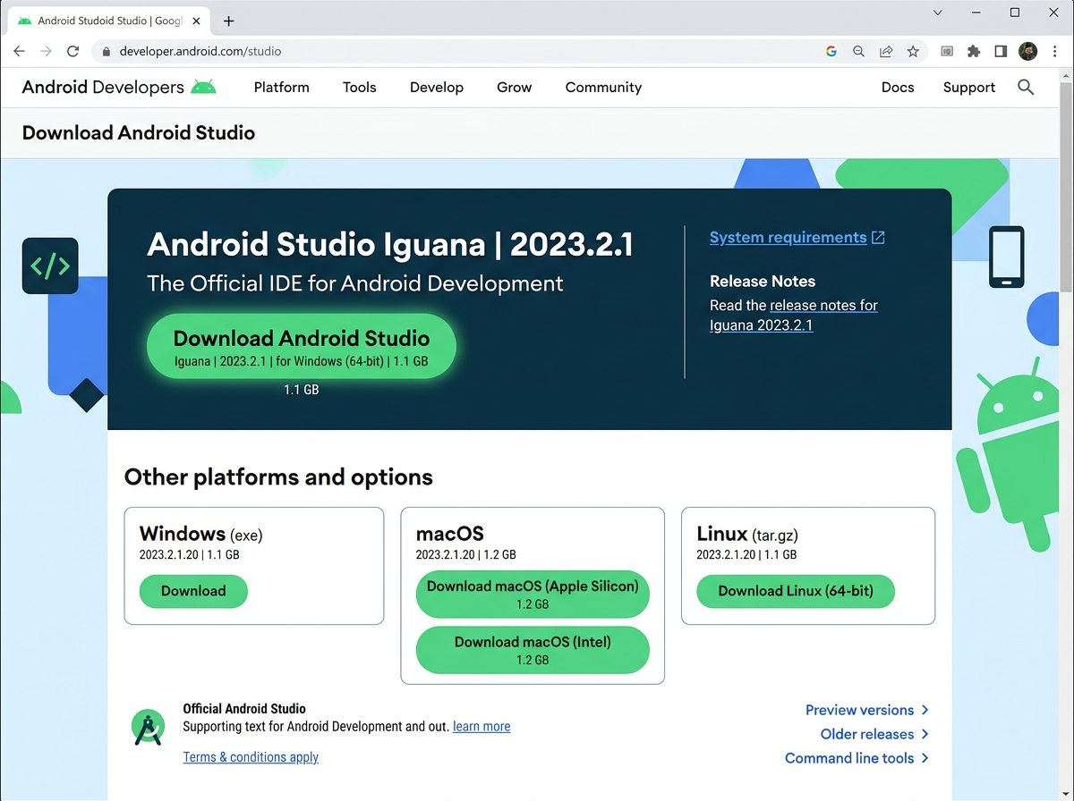 Android Studio下载页面